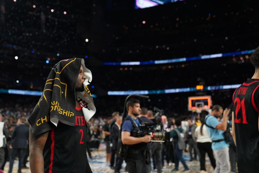 Senior Adam Seiko leaves the court following his final game for the Aztecs on Monday, April 3. Seiko is the winningest player in program history.